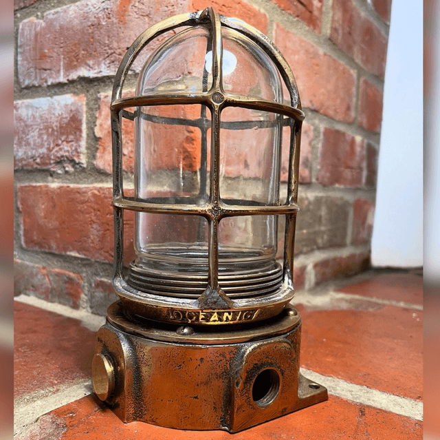 Oceanic Ships Bulkhead Lamp Fixture With Junction Box, Globe And Guard