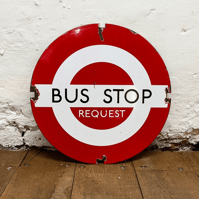 A Vintage Transportation For London/ London Underground “BUS STOP REQUEST” Enamel Sign