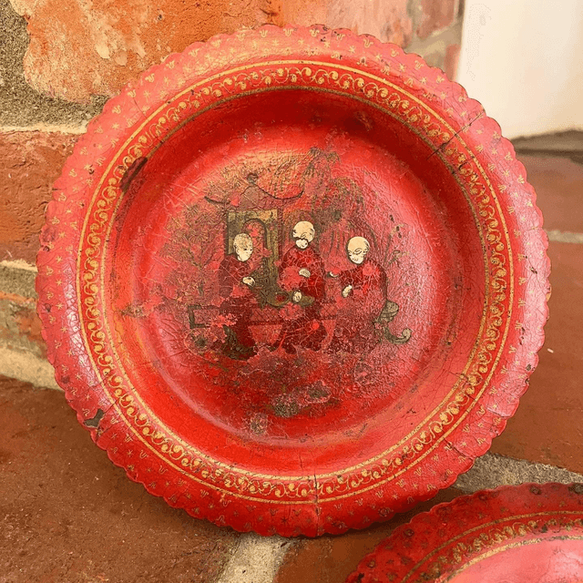 A Pair of 19th Century Regency Period Red Lacquered Oriental Bottle Coasters