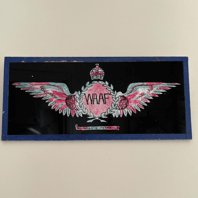 Scratch Made 1950’s Hand Painted Glass &amp; Foiled Backed WAAF Plaque